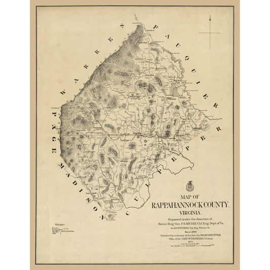 Historic County Map - Rappahannock County Virginia - Michie 1866 - 23 x 29.59 - Vintage Wall Art