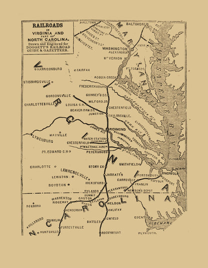 Railroad Map - Railroads Virginia North Carolina - 1848 - 23 x 29.59 - Vintage Wall Art