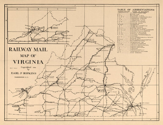 Railroad Map - Railway Mail Virginia - Hopkins 1910 - 30.10 x 23 - Vintage Wall Art