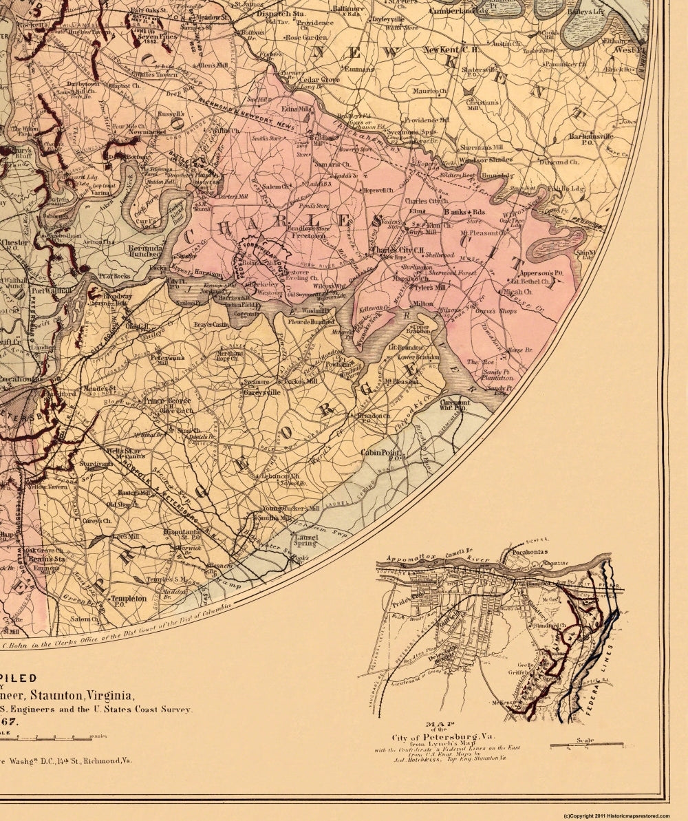 Historic City Map - Richmond Virginia Vicinity - Bohn 1867 - 23 x 27.44 - Vintage Wall Art