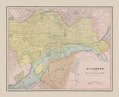 Historic City Map - Richmond Manchester Virginia - Cram 1892 - 28.12 x 23 - Vintage Wall Art