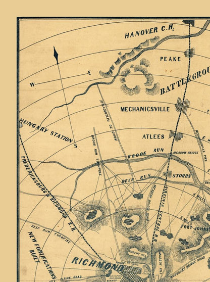 Historical Civil War Map - Richmond Virginia - Forbes 1864 - 23 x 30.85 - Vintage Wall Art