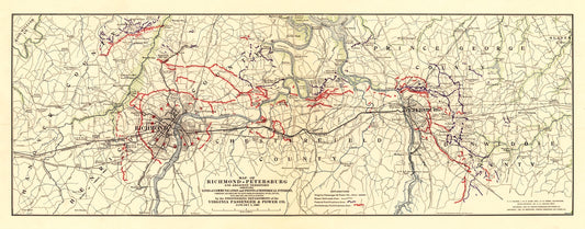 Historic City Map - Richmond Petersburg Virginia - Filcher 1907 - 58.33 x 23 - Vintage Wall Art