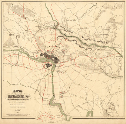 Historic City Map - Richmond Virginia - Shell 1864 - 23.21 x 23 - Vintage Wall Art