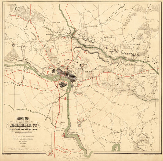 Historic City Map - Richmond Virginia - Shell 1864 - 23.21 x 23 - Vintage Wall Art