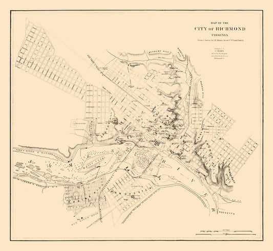 Historic City Map - Richmond Virginia - Adams 1864 - 24.94 x 23 - Vintage Wall Art