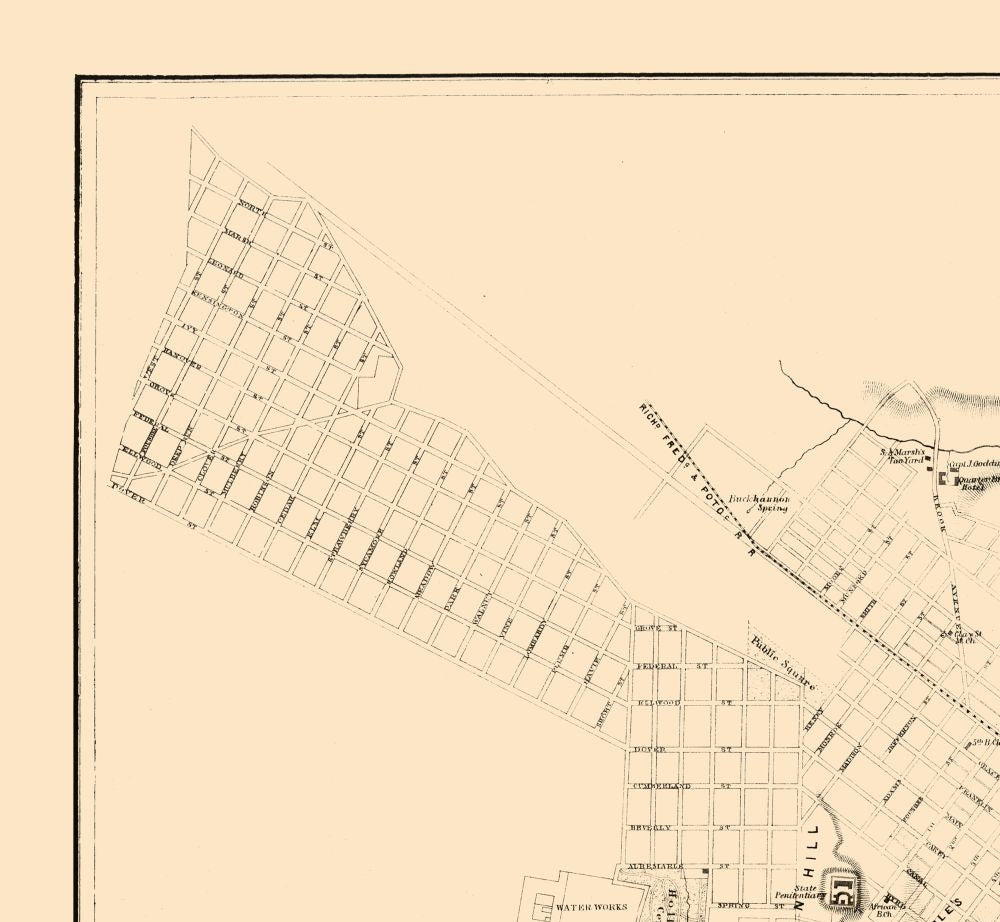 Historic City Map - Richmond Virginia - Adams 1864 - 24.94 x 23 - Vintage Wall Art