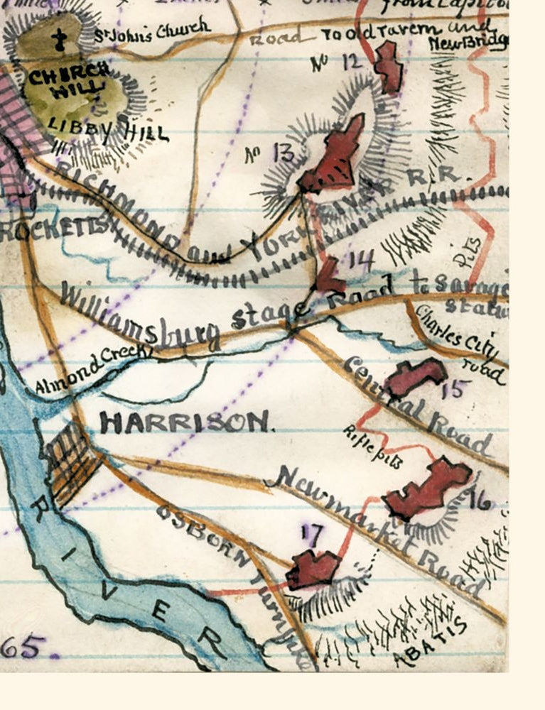 Historical Civil War Map - Richmond Virginia - Sneden 1865 - 23 x 29.98 - Vintage Wall Art