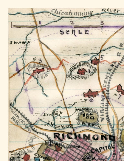 Historical Civil War Map - Richmond Virginia - Sneden 1865 - 23 x 29.98 - Vintage Wall Art
