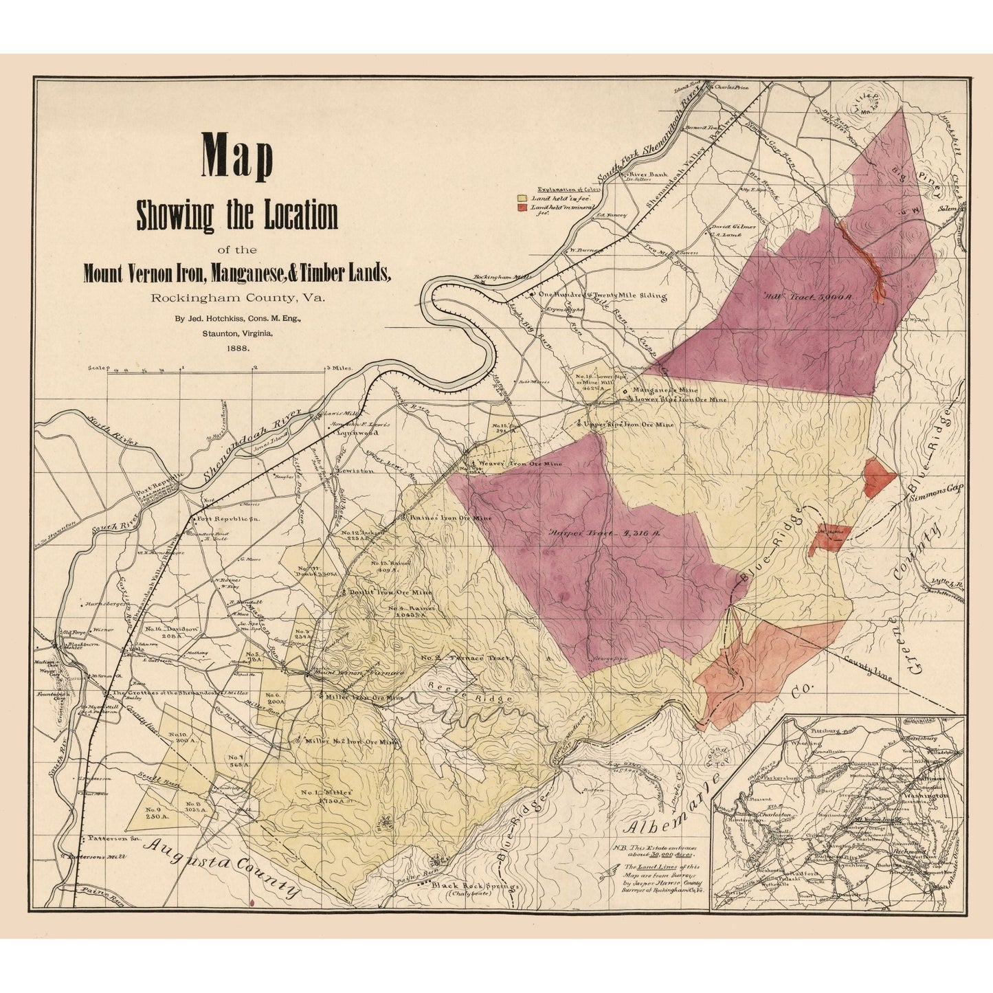 Historic County Map - Rockingham County Virginia - Hotchkiss1888 - 25 ...