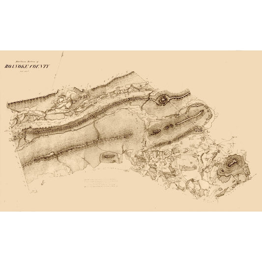 Historic County Map - Roanoke County Virginia - 1860 - 37.40 x 23 - Vintage Wall Art