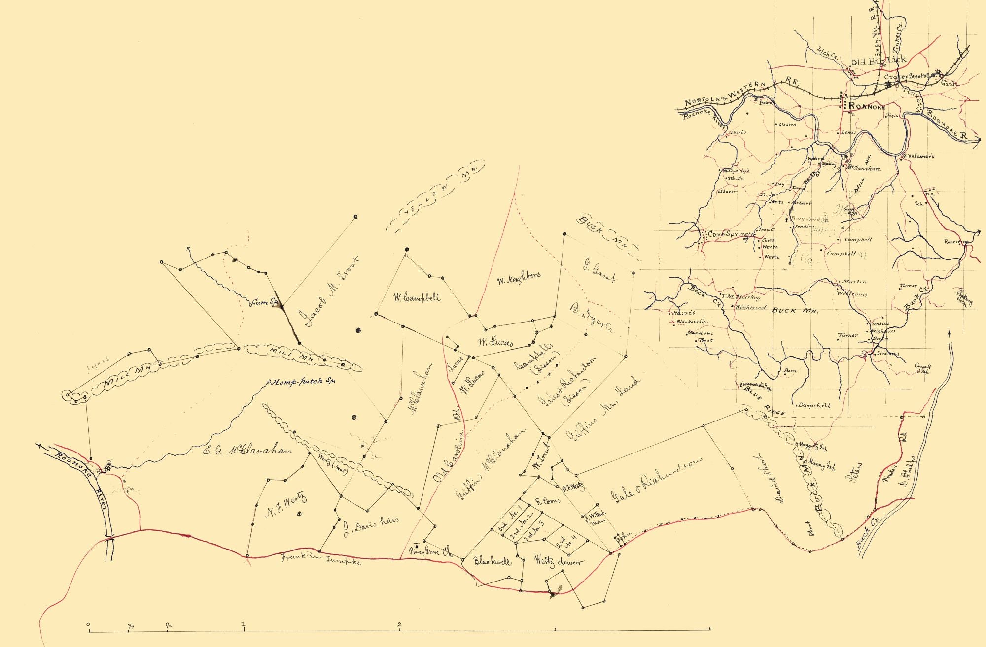 Historic City Map - Roanoke Virginia - 1880 - 35.02 x 23 - Vintage Wal ...