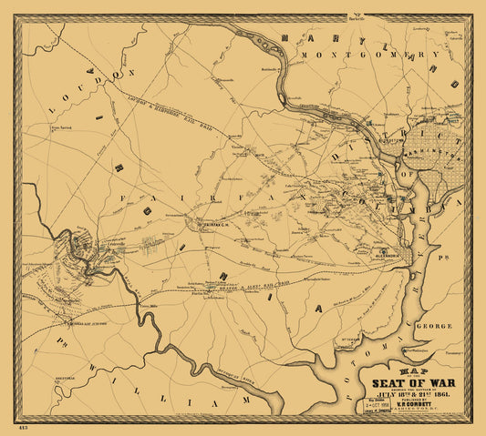 Historical Civil War Map - Virginia Theatre - Corbett 1861 - 25.59 x 23 - Vintage Wall Art