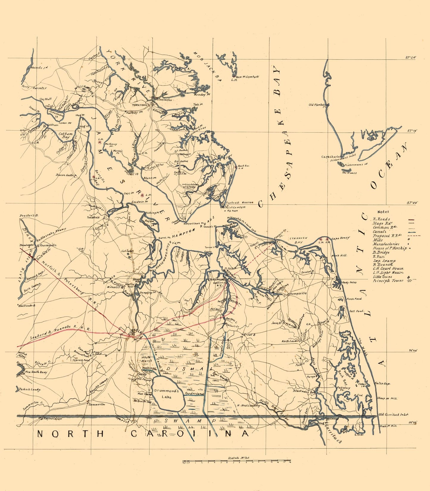 Historic State Map - Virginia South East -  1862 - 23 x 26.20 - Vintage Wall Art