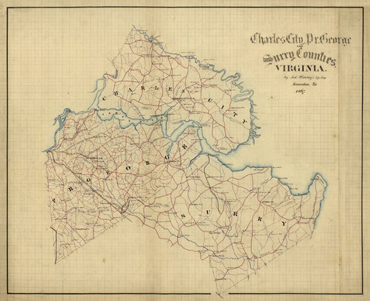 Historic County Map - Surry County Virginia - Hotchkiss 1867 - 28.25 x 23 - Vintage Wall Art