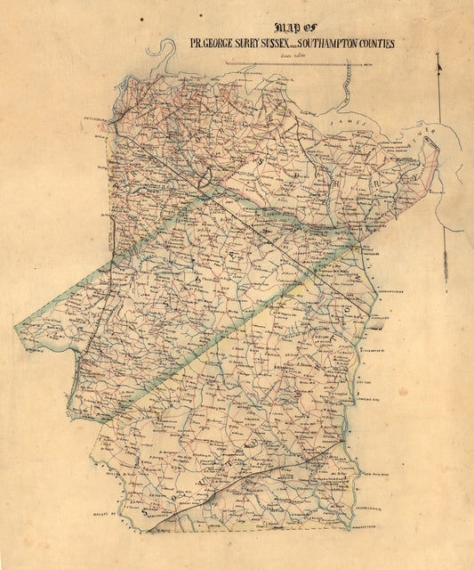 Historic County Map - Sussex County Virginia - 1865 - 23 x 27.62 - Vintage Wall Art