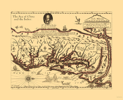 Historic State Map - Virginia Sir Francis Drake - Hills - 28.32 x 23 - Vintage Wall Art