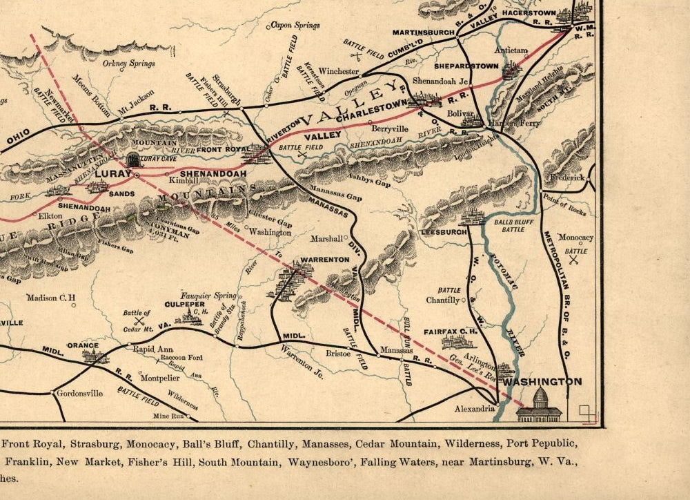 Historical Civil War Map - Luray Virginia Valley - Lee 1890 - 23.00 x 31.77 - Vintage Wall Art