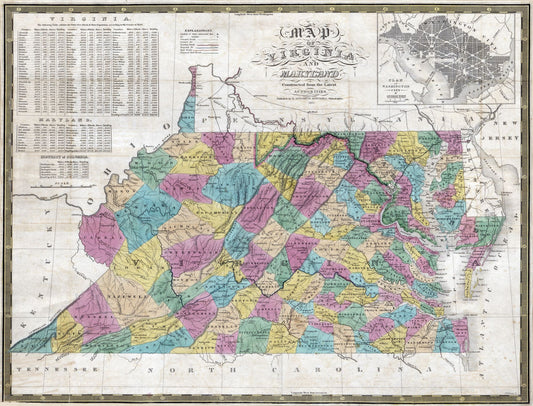 Historic State Map - Virginia Maryland - Mitchell 1832 - 30.22 x 23 - Vintage Wall Art