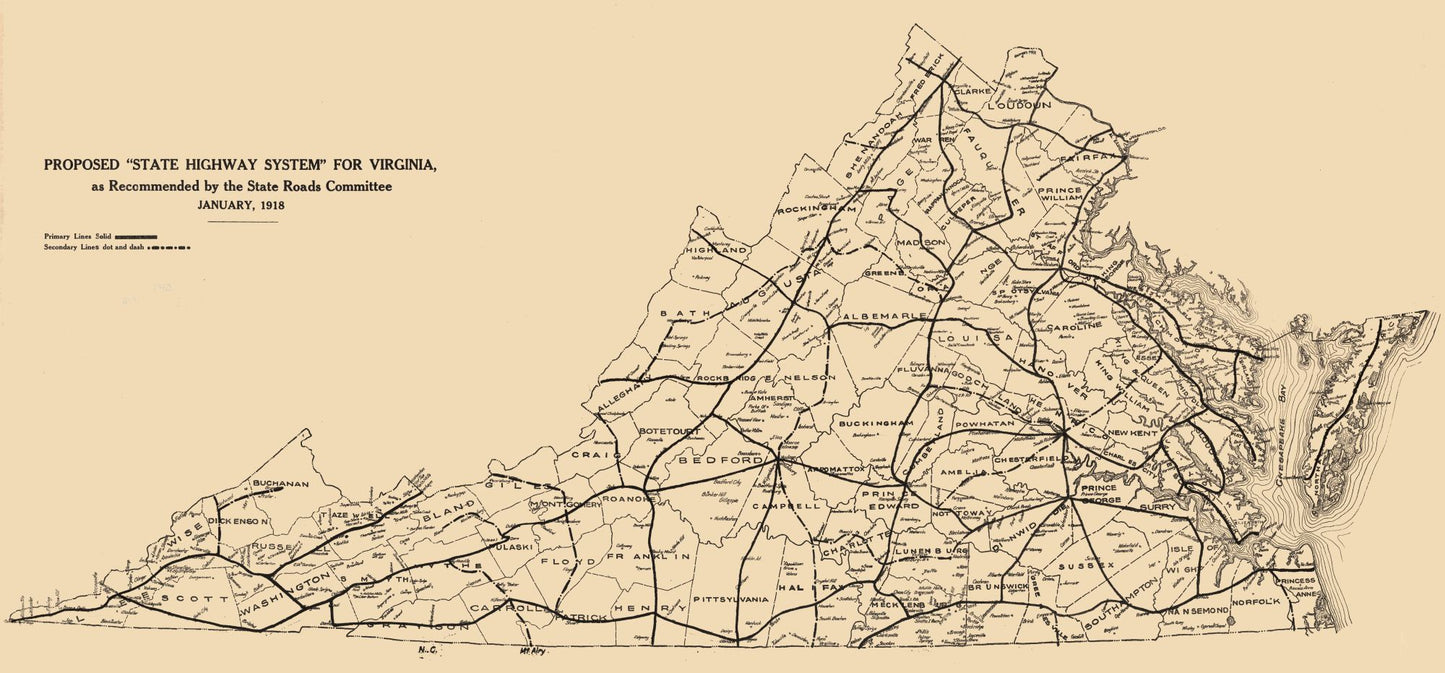 Historic State Map - Virginia - 1918 - 49.39 x 23 - Vintage Wall Art