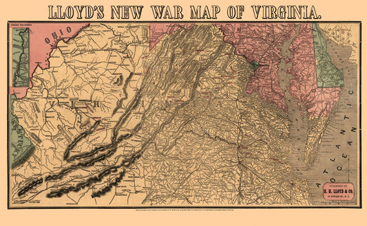 Historical Civil War Map - Virginia - Lloyd 1862 - 37.24 x 23 - Vintage Wall Art