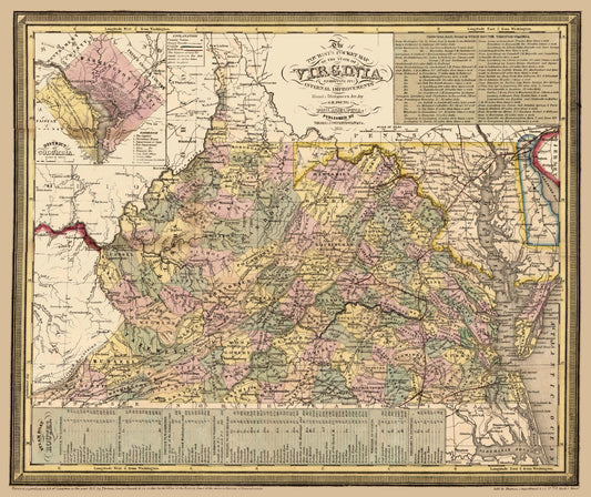 Historic State Map - Virginia - Cowperthwait 1853 - 27.35 x 23 - Vintage Wall Art
