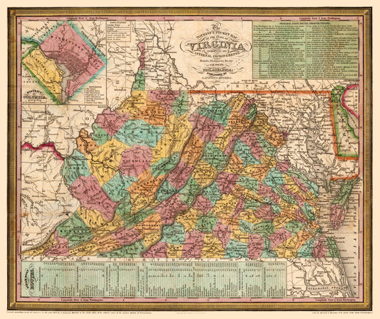 Historic State Map - Virginia - Mitchell 1834 - 27.39 x 23 - Vintage Wall Art