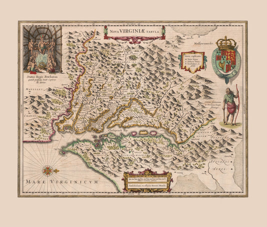 Historic State Map - Virginia - 1644 - 26.96 x 23 - Vintage Wall Art