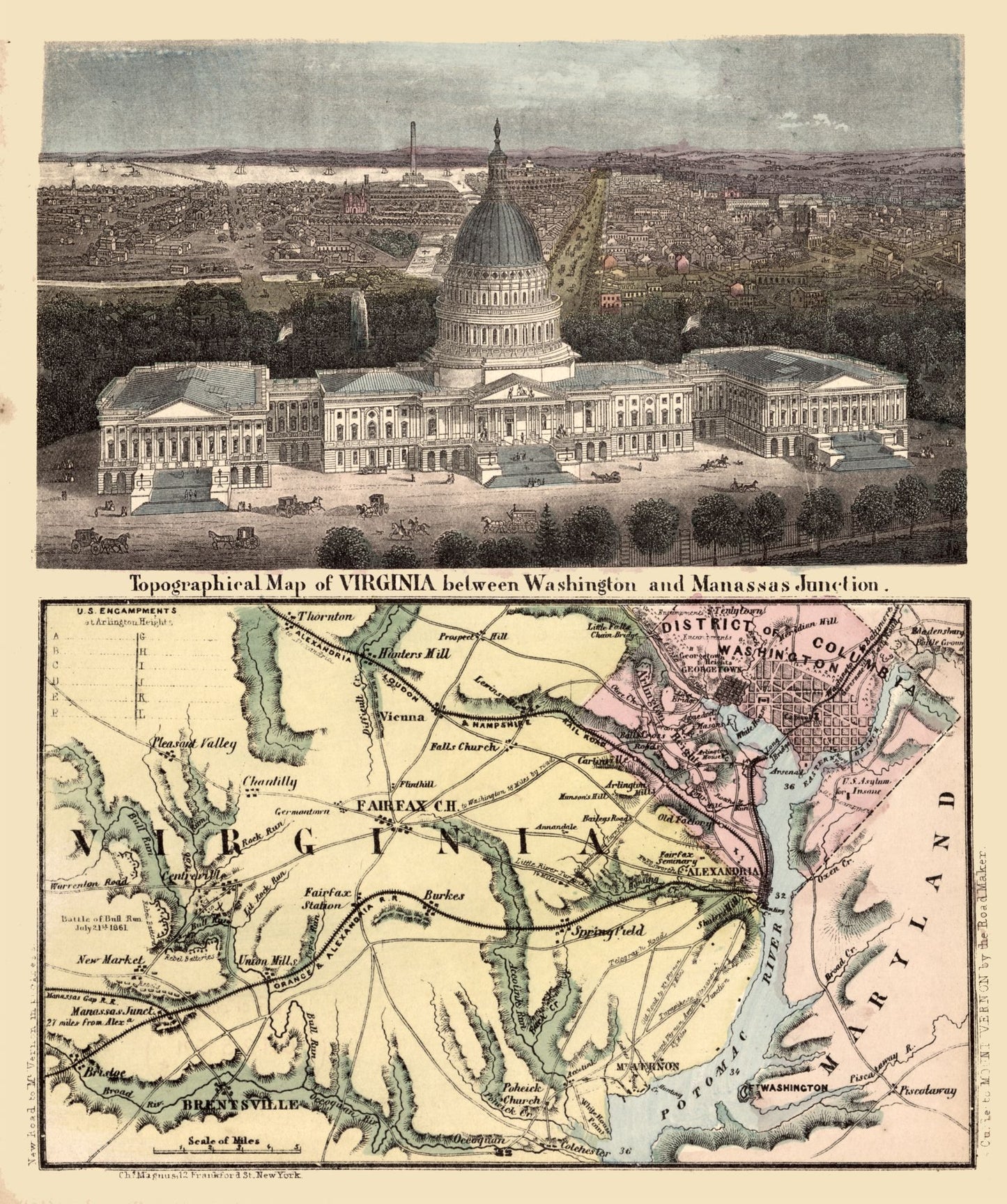 Topographical Map - Virginia - Magnus 1861 - 23 x 27.51 - Vintage Wall Art