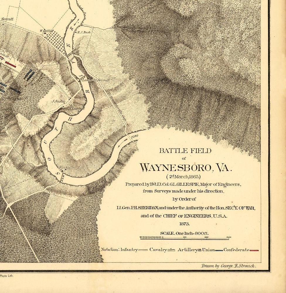 Historical Civil War Map - Waynesboro Virginia - Holland 1865 - 23 x 23.55 - Vintage Wall Art
