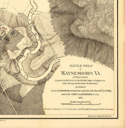 Historical Civil War Map - Waynesboro Virginia - Holland 1865 - 23 x 23.55 - Vintage Wall Art