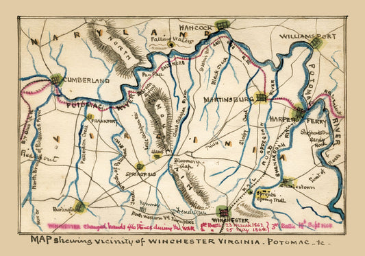 Historic City Map - Winchester Virginia - 1862 - 32.90 x 23 - Vintage Wall Art