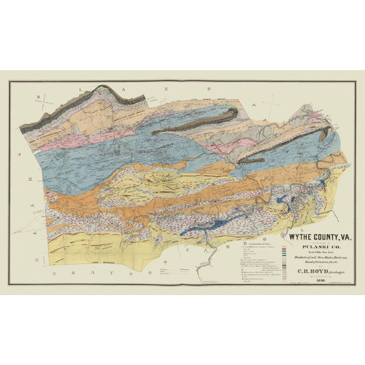 Historic County Map - Wythe County Virginia - Boyd 1890 - 31.31 x 23 - Vintage Wall Art