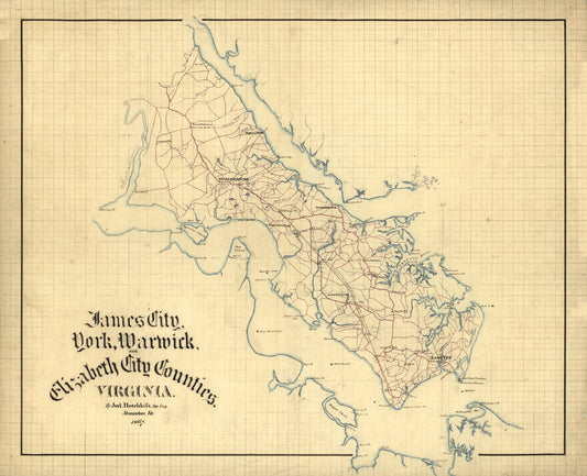 Historic County Map - York County Virginia - Hotchkiss 1867 - 28.29 x 23 - Vintage Wall Art