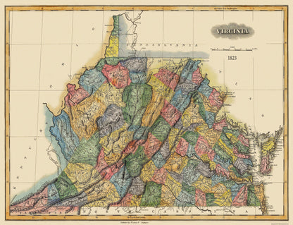 Historic State Map - Virginia - Lucas 1823 - 30 x 23 - Vintage Wall Art