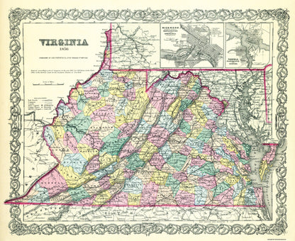 Historic State Map - Virginia - Colton 1856 - 28.13 x 23 - Vintage Wall Art