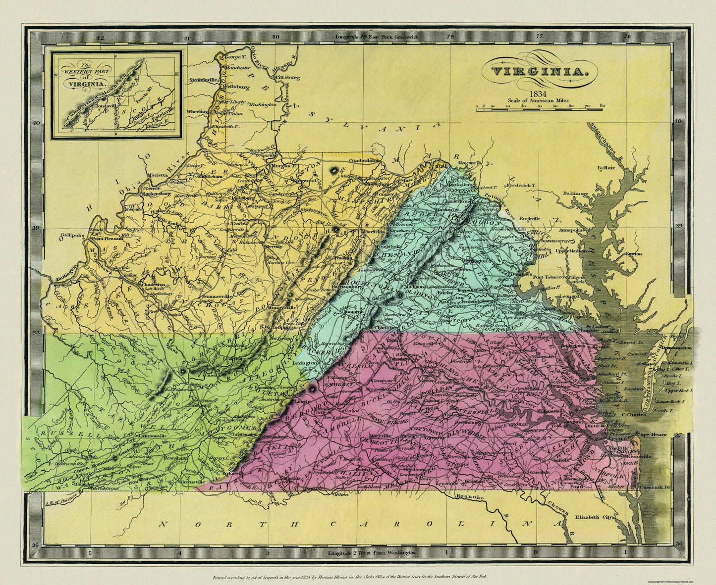 Historic State Map - Virginia - Burr 1834 - 28.13 x 23 - Vintage Wall Art