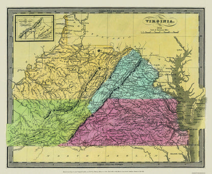 Historic State Map - Virginia - Burr 1834 - 28.13 x 23 - Vintage Wall Art