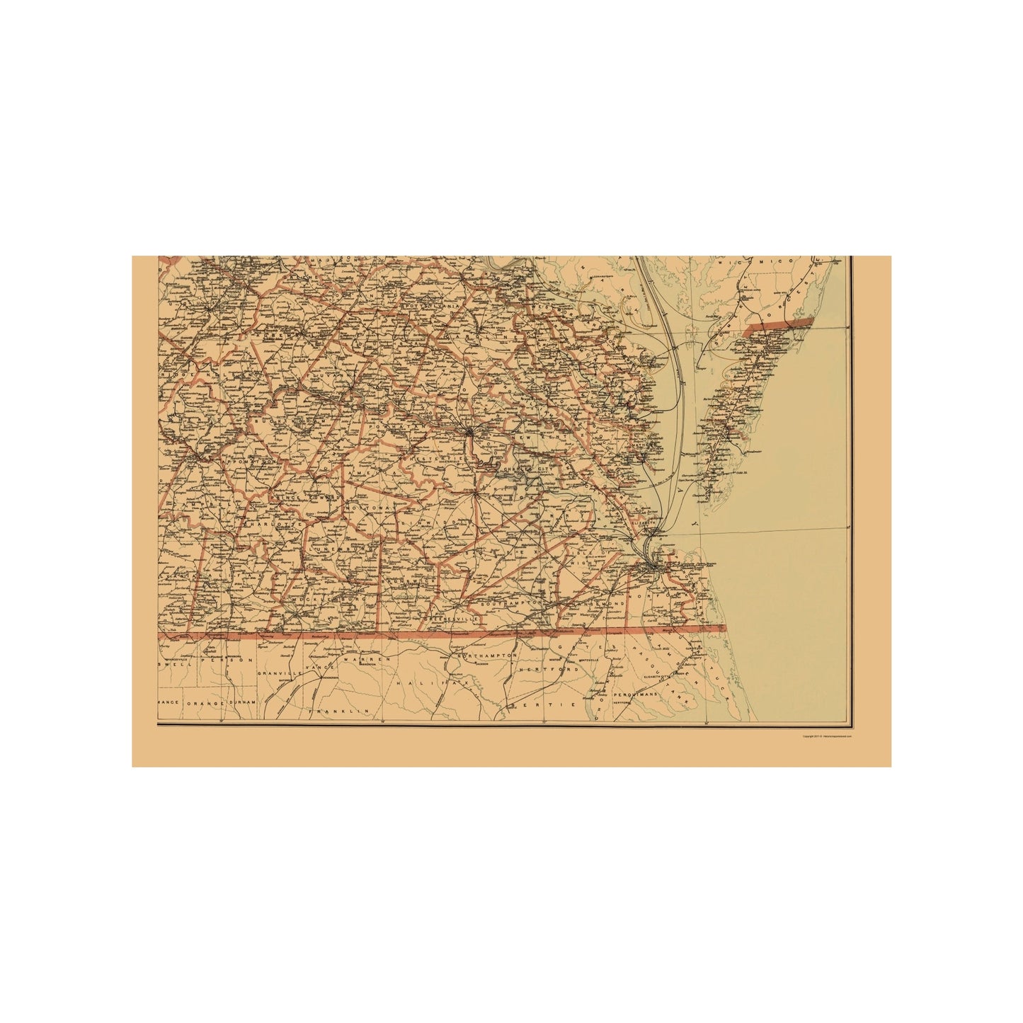 Historic State Map - Virginia West Virginia Postal Routes - USPS 1896 - 23 x 34.15 - Vintage Wall Art