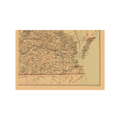 Historic State Map - Virginia West Virginia Postal Routes - USPS 1896 - 23 x 34.15 - Vintage Wall Art