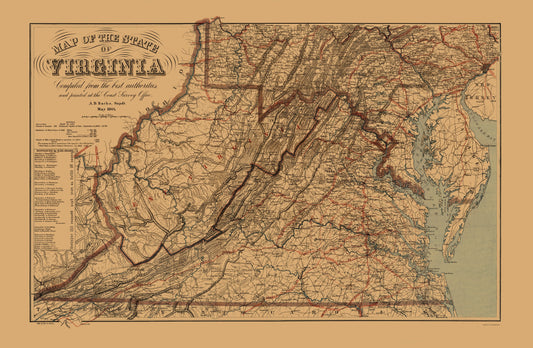 Historic State Map - Virginia West Virginia - Krebs 1864 - 23 x 35.20 - Vintage Wall Art