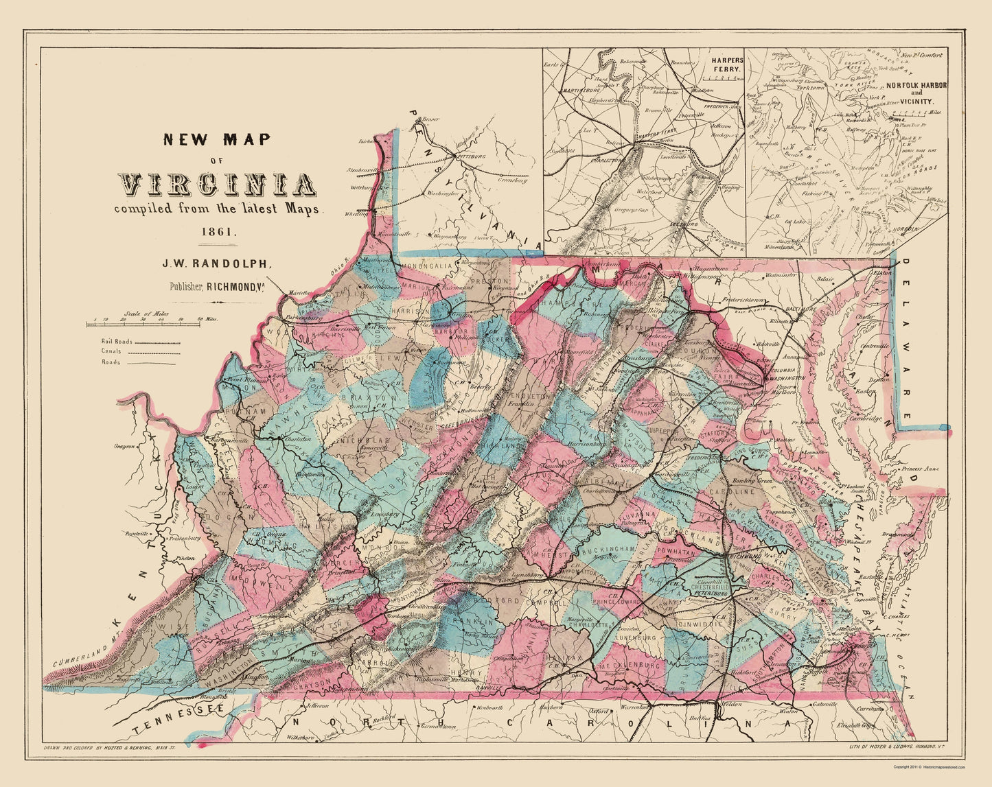 Historic State Map - Virginia West Virginia - Hoyer 1861 - 23 x 28.98 - Vintage Wall Art