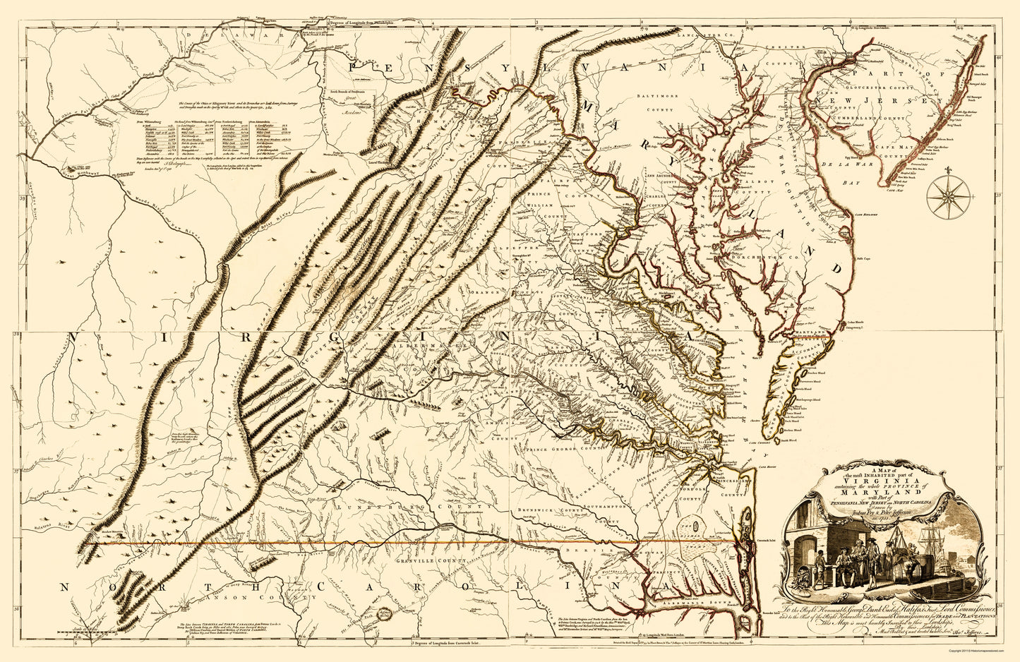 Historic State Map - Virginia Maryland - Jefferys 1751 - 23 x 35.45 - Vintage Wall Art