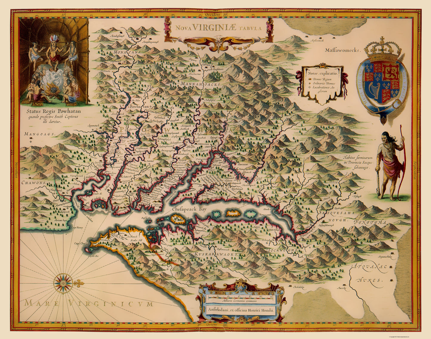 Historic State Map - Virginia - Hondius 1633 - 23 x 29.27 - Vintage Wall Art