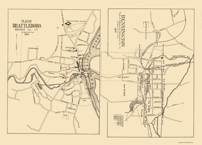 Historic City Map - Bennington Brattleboro Vermont - Beers 1876 - 32 x 23 - Vintage Wall Art