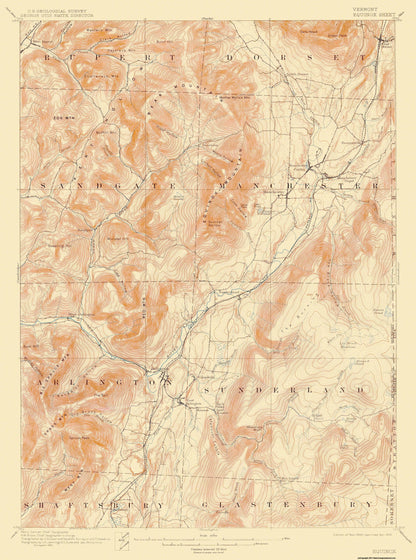 Topographical Map - Equinox Vermont Quad - USGS 1900 - 23 x 30.94 - Vintage Wall Art