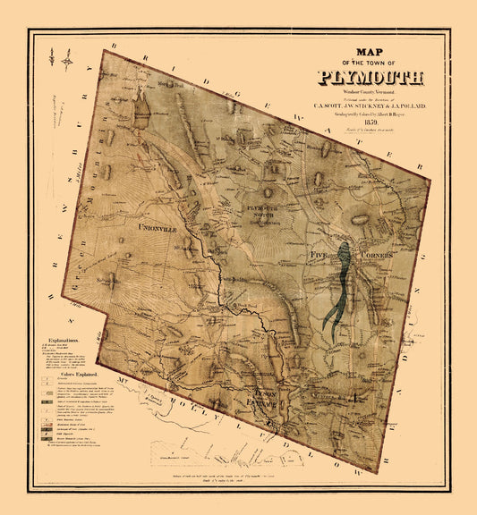 Historic City Map - Plymouth Vermont - Hager 1859 - 23 x 24.84 - Vintage Wall Art