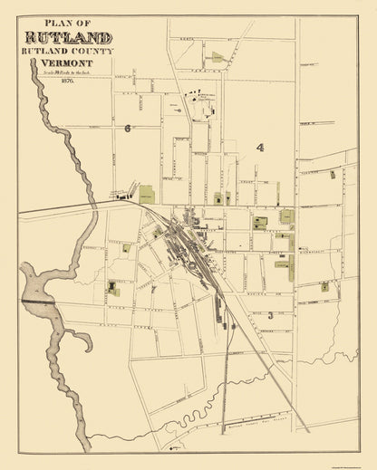 Historic City Map - Rutland Vermont - Beers 1876 - 23 x 28.69 - Vintage Wall Art