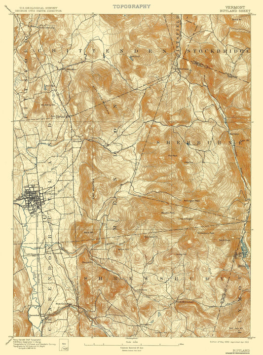 Topographical Map - Rutland Vermont Quad - USGS 1893 - 23 x 31.05.94 - Vintage Wall Art