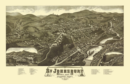 Historic Panoramic View - Saint Johnsbury Vermont - Norris 1884 - 23 x 35.79 - Vintage Wall Art